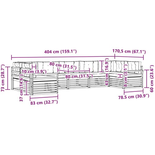  Set vanjskih sofa 7 kom. Bijela i krem Čvrsto drvo akacije 404 x 170,5 x 73 cm Slike