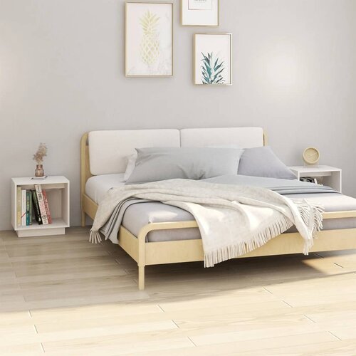 Furnova Nočna omarica 2 kosa bela 40x30x40 cm trdna borovina, (21927446) Slike
