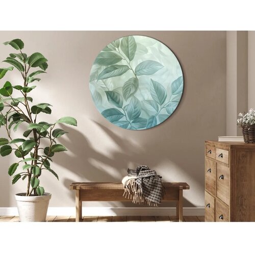  Okrugla slika - Large Leaves in Shades of Green-Mint: Botanical Motif 80x80 Cijene
