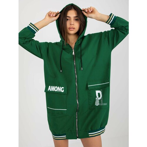 Fashion Hunters Dark green long zippered hoodie Slike