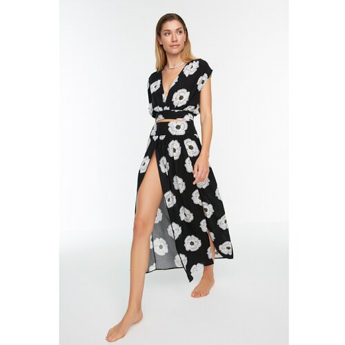 Trendyol Black-White Floral Patterned Blouse-Skirt Set Slike