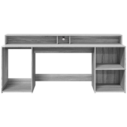  Radni stol s LED svjetlima siva boja hrasta 200x55x91 cm drveni Slike