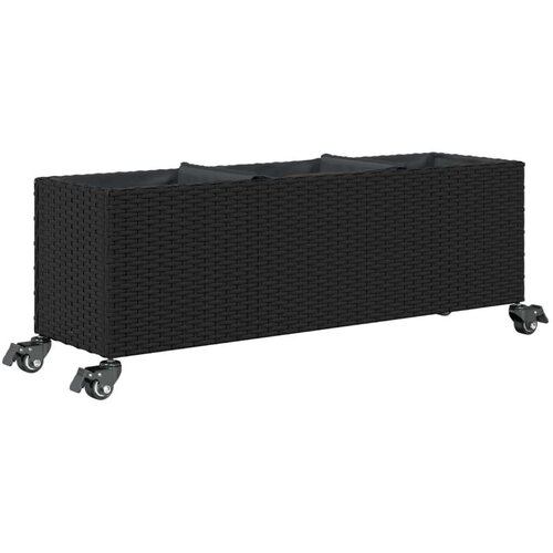 VidaXL Vrtna sadilica s kotačima 3 posude crna 107x32x38 cm poliratan Slike