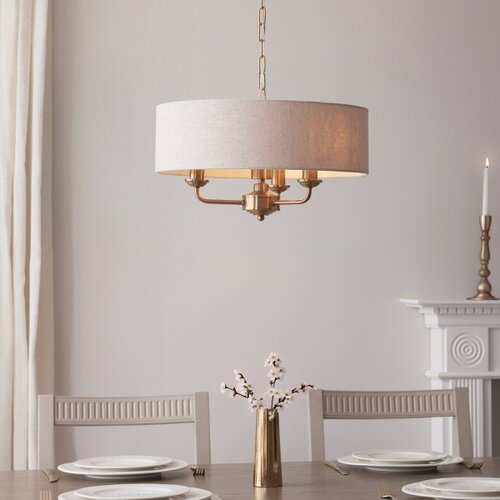  Endon 110723 - Luster na lancu HIGHCLERE 3xE14/40W/230V bež/mesing Slike