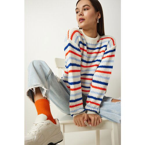 Happiness İstanbul Women's Ecru Striped Knitwear Sweater Slike