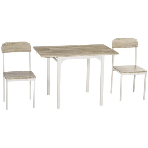 Nesta 3-delna jedilna garnitura, naravna barva+bela, sestavljena iz 1 mize in 2 stolov, zložljiva mizna plo&scaron;ča, jeklo in MDF, 120&times;60&times;75 cm, idealna za, (5000493629) Cene