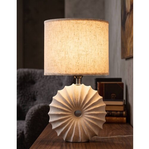 Mauro Ferretti Krem stolna lampa keramička s tekstilnim sjenilom (visina 40 cm) Anemone &amp;ndash; Slike