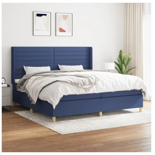  Box spring postelja z vzmetnico moder 200x200 cm blago