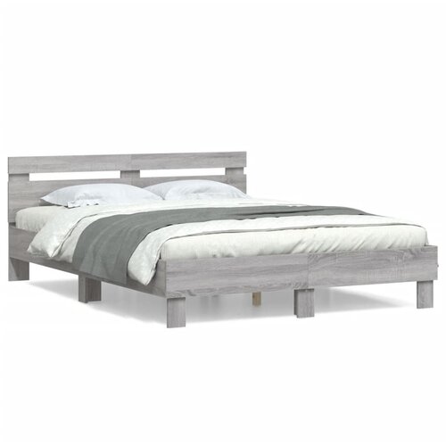 VidaXL Posteljni okvir z vzglavjem siva sonoma 150x200 cm inž. les Slike