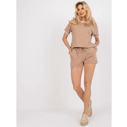 Fashion Hunters Beige and white cotton basic set for summer RUE PARIS