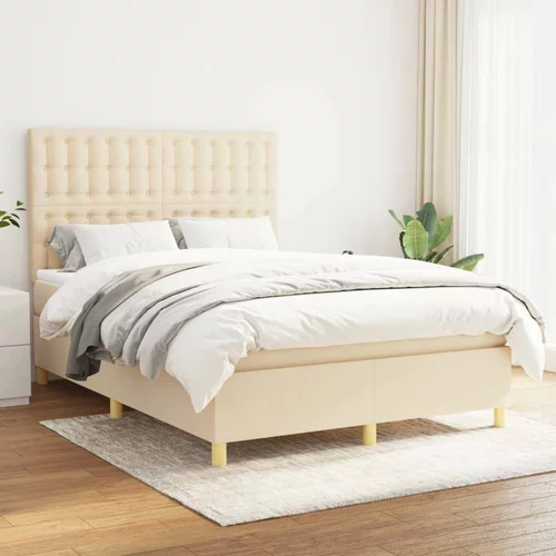 Box spring postelja z vzmetnico krem 140x200 cm blago, (20896880)