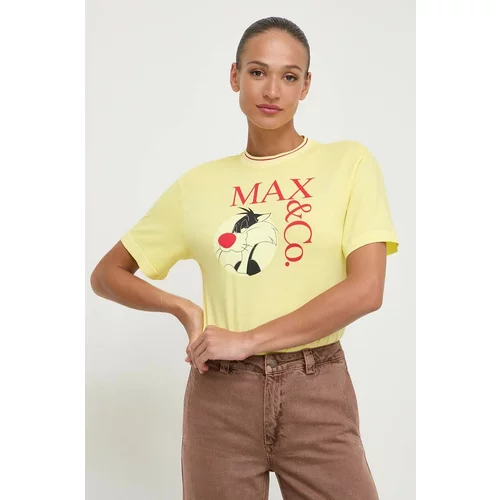 Max&co. Bombažna kratka majica x CHUFY ženska, rumena barva