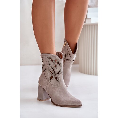 Lewski Shoes Suede Openwork Ankle Boots On Heel Cappuccino Lewski 3629 Slike
