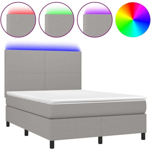 Box spring s madracem LED svjetlosivi 140x200 cm tkanina Slike