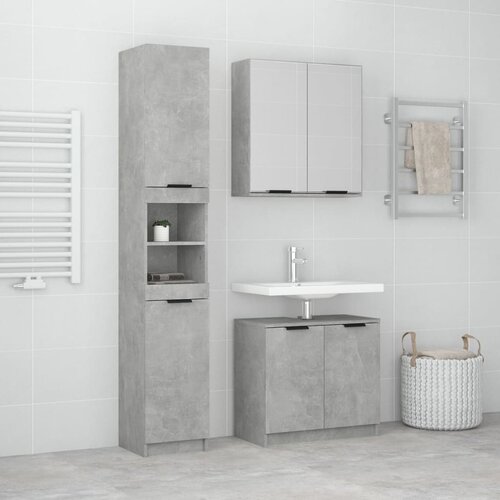 The Living Store Komplet kopalni&amp;scaron;kih omaric 3-delni betonsko siv inženirski les - Komplet Kopalni&amp;scaron;kega Pohi&amp;scaron;tva, (21436784) Slike