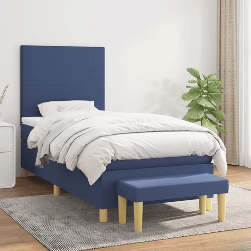  Krevet s oprugama i madracem plavi 90 x 200 cm od tkanine