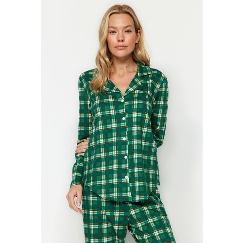 Trendyol Green 100% Cotton Check Shirt-Pants Knitted Pajamas Set Cene