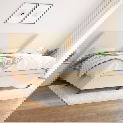  Box spring postelja z vzmetnico krem 180x200 cm blago Slike