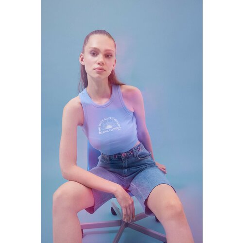 Defacto Fitted Printed Crew Neck Ribbed Camisole Crop Top Cene