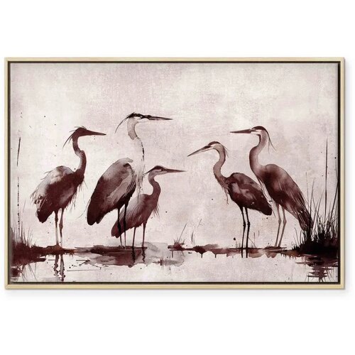  Slika - Herons painted with ink 120x80 U prirodnom drvenom okviru Slike