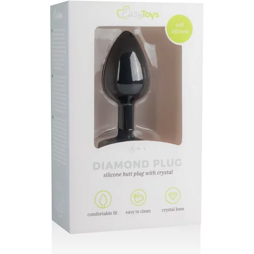 EasyToys Diamond - analni dildo z belim kamnom (majhen) - črn