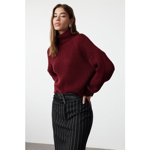 Trendyol Burgundy Crop Turtleneck Knitwear Sweater Slike