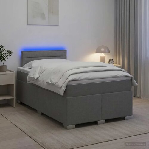  Krevet s box springom madracem i LED-om Svjetlosiva Tkanina - Svjetlosiva 120 x 200 cm Dizajn linija Slike