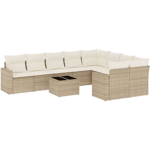 VidaXL 10-dijelni set vrtnih sofa s jastucima bež od poliratana Slike