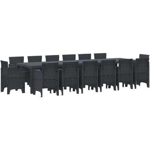 VidaXL 15-delni vrtni jedilni set z blazinami antracit poli ratan, vrtna miza antracit 200x100x73 cm poli ratan, vrtna miza antracit 150x100x73 cm poli ratan, vrtni stoli z blazinami 2 kosi antracit poli ratan, vrtni stoli z blazinami 4 kosi antracit poli ratan Slike