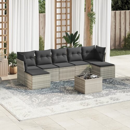 vidaXL 8-dijelni set vrtnih sofa od poliratana s jastucima svjetlosivi Cijene