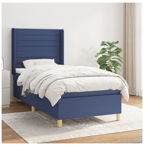  Box spring postelja z vzmetnico moder 90x200 cm blago Cene