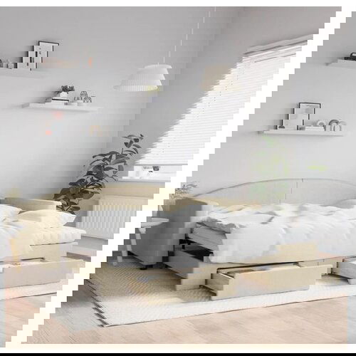 vidaXL Dnevni krevet na razvlačenje s ladicama krem 100x200 cm tkanina Cijene