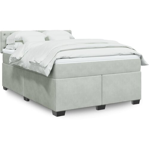 VidaXL Box spring postelja z vzmetnico svetlo siva 160x200 cm žamet Slike