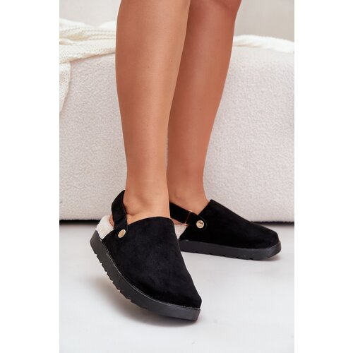 FB2 Women&amp;#039;s Slippers On Thick Sole With Fur And Buckle Black Linneola Slike