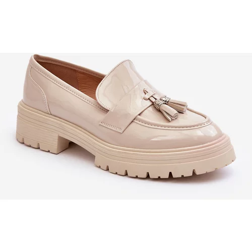 Kesi Patented loafer boots with fringes, light beige velenase