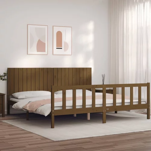  kreveta s uzglavljem boja meda 200x200cm od masivnog drva