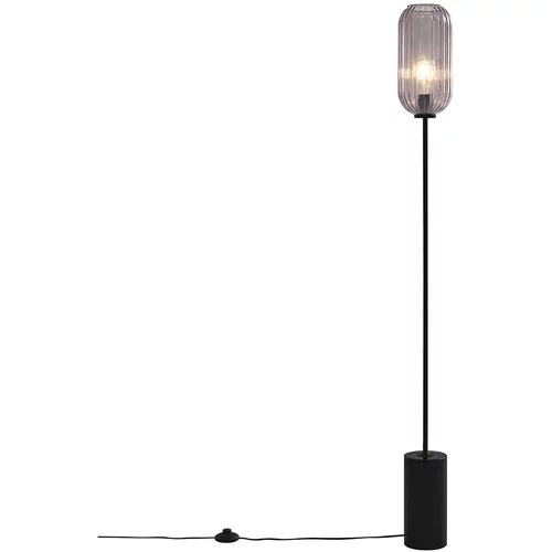 QAZQA Art Deco stoječa svetilka črna z dimnim steklom - Rid