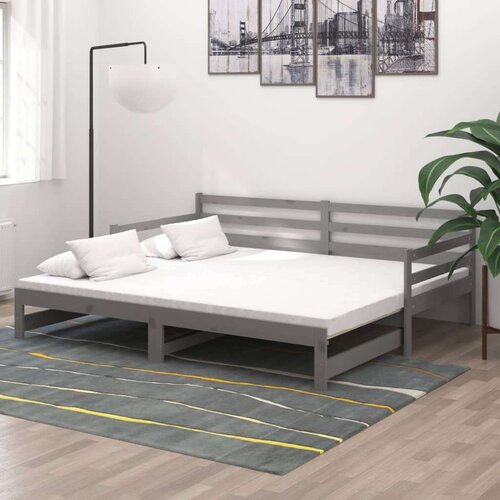  Dnevni ležaj na izvlačenje sivi od borovine 2 x (90 x 200) cm Slike