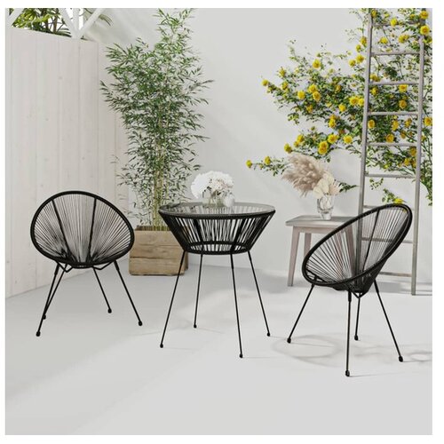  3-dijelni vanjski blagovaonski set od PVC ratana crni Cijene