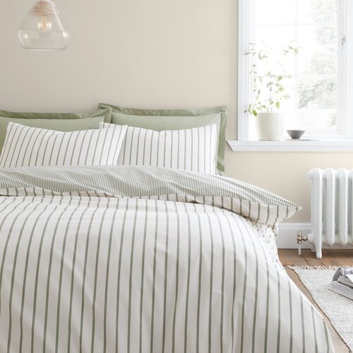 Bianca Zelena/krem pamučna posteljina za krevet za jednu osobu 135x200 cm Hampton Stripe &amp;ndash; Slike