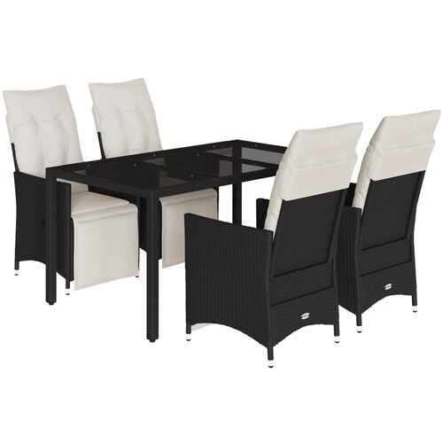 5-dijelni vrtni blagovaonski set s jastucima od poliratana crni Crna 150 x 90 x 75 cm Slike