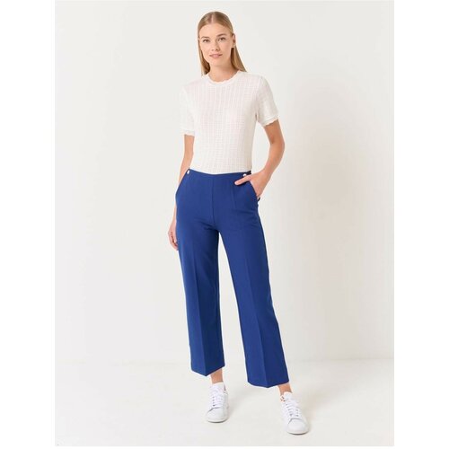 Jimmy Key Navy Blue High Waist Straight Woven Trousers with Pockets Cene