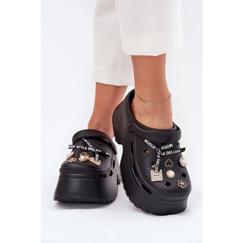 Boto Women's Slide Sandals On Chunky Platform With Embellishments Black Vivira Cene
