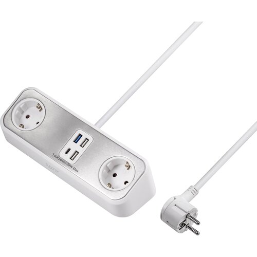 sygonix Dvosmerni razdelilnik mize s 3x priključki za polnjenje USB-A in 1x USB-C SY-4538256 razdelilna letev 2-kratni bela vtičnica 1 kos, (20638189) Cene