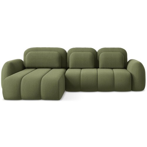 Makamii Zelena sklopiva/s prostorom za odlaganje kutna garnitura od bouclé tkanine (s lijevim kutom/s ležaljkom) Pele – Cijene