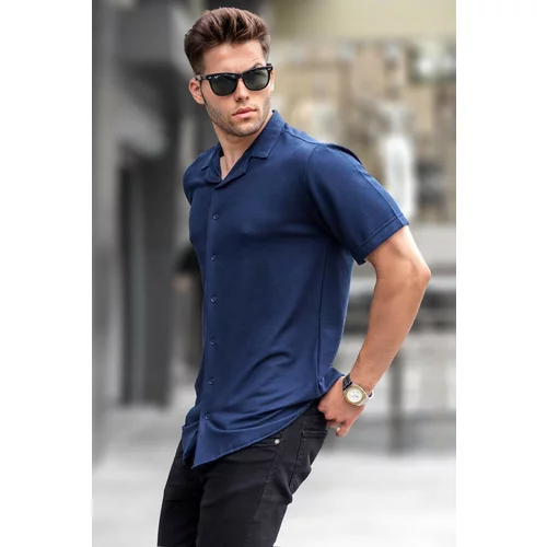 Madmext Men's Navy Blue Short Sleeve Shirt 5500