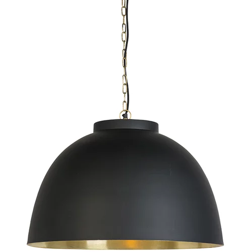 QAZQA Viseča svetilka črna z medeninasto notranjostjo 60 cm - Hoodi