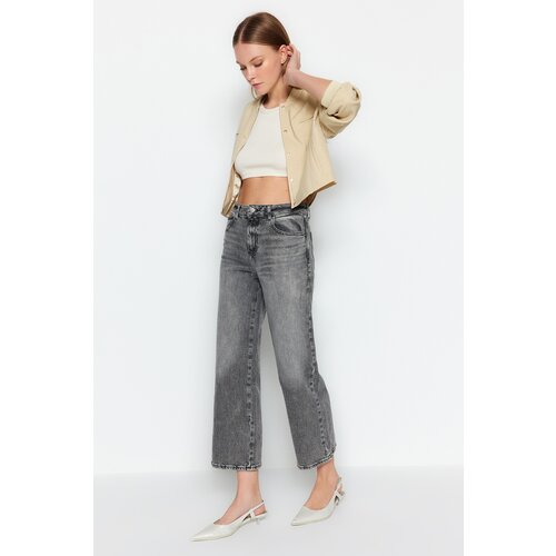 Trendyol Anthracite Normal Waist Crop Straight Jeans Cene