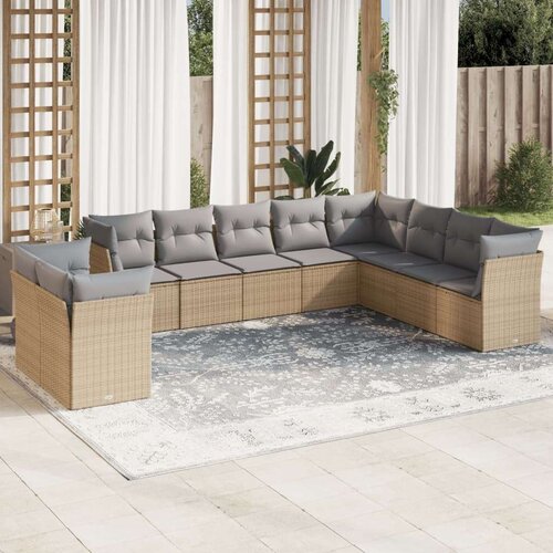  10-dijelni set vrtnih sofa s jastucima bež od poliratana Slike