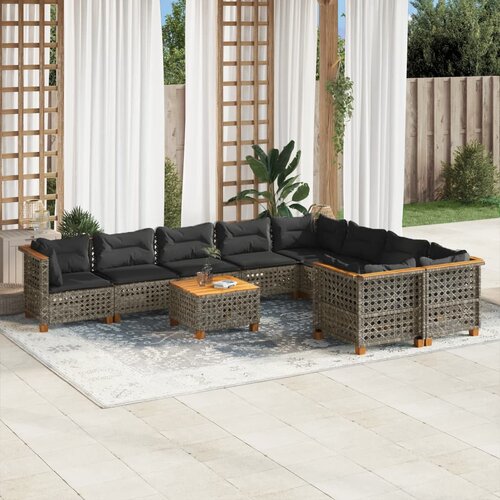 vidaXL 10-dijelni set vrtnih sofa od poliratana s jastucima sivi Cijene